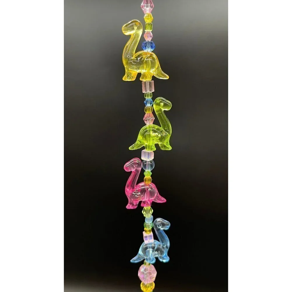 Dinosaur Beaded Suncatcher  - Pastel - Yellow Crystal Prism - Hanging Decor